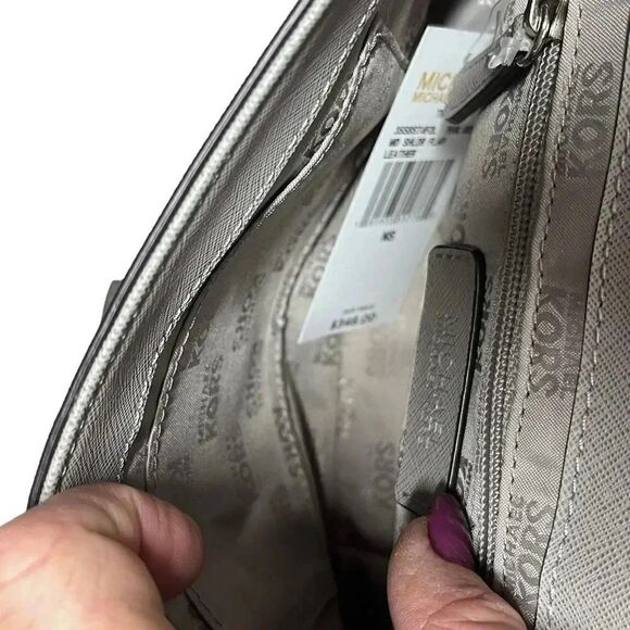 NEW WITH TAGS MICHAEL KORS pearl grey Tina Clutch Cross Body Leather Handbag - Picture 12 of 14